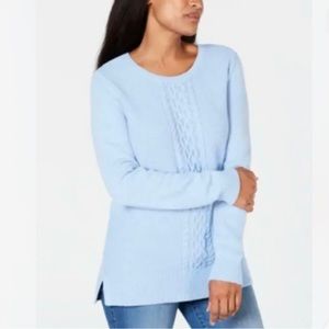 Karen Scott Womens Textured Cable Blue Pullover Sweater